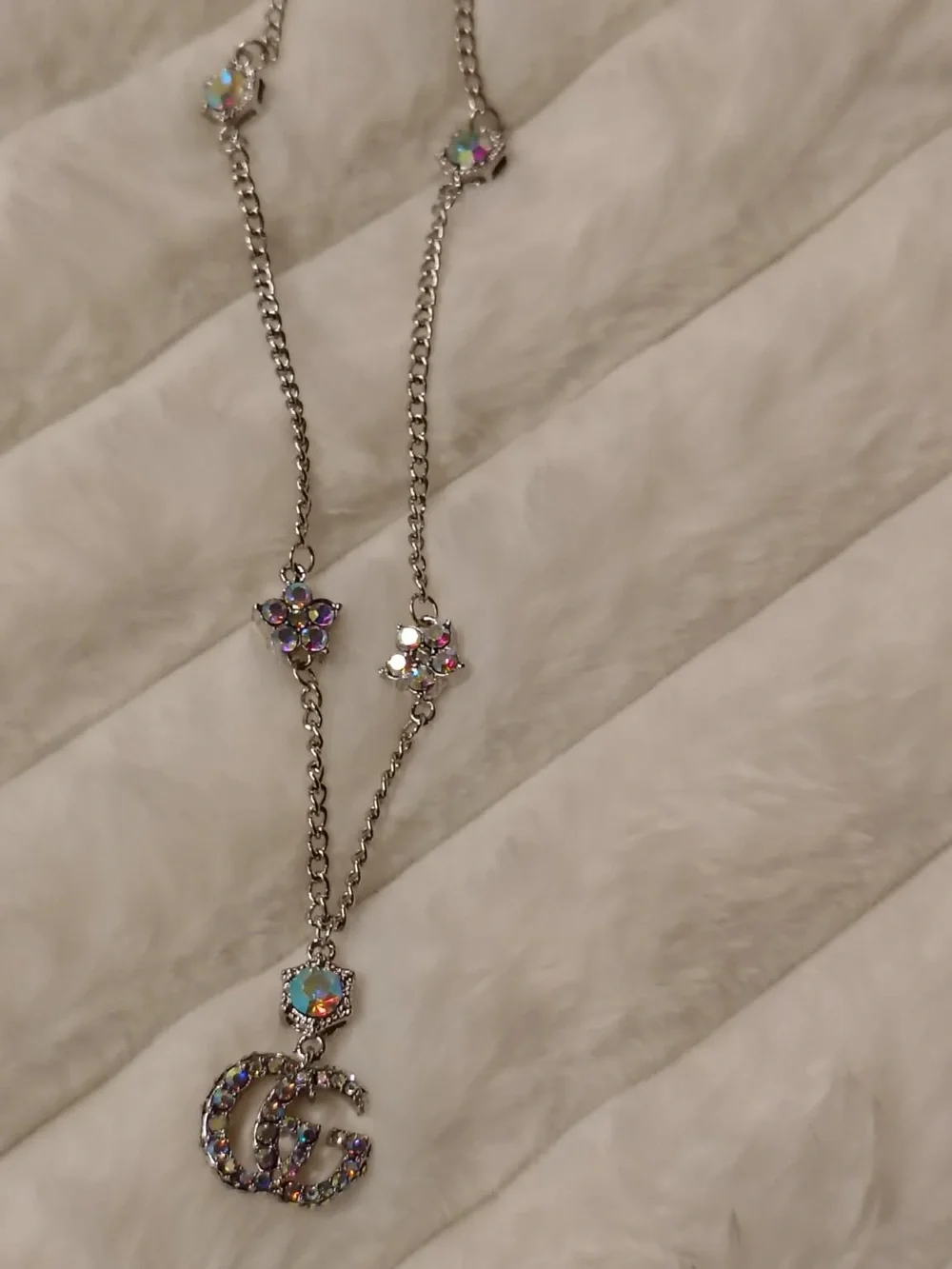 Silver-Tone Crystal Pendant Necklace with Multicolor AB Stones
